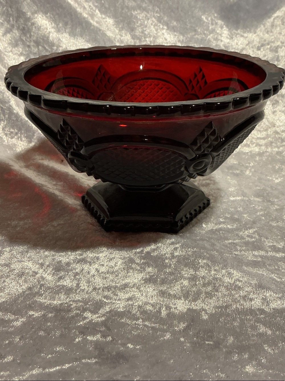 Vintage Avon Ruby Red Pressed Glass Compote Bowl